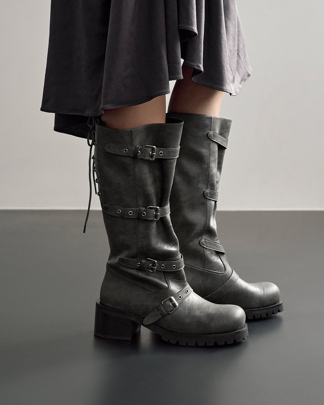 Buckle Tied Long Boots ・ バックルタイドロングブーツ (ウォッシュドグレー)